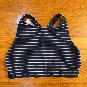 Athleta High Neck Racerback Sports Bra Navy Blue/White Stripes -  Size Est Small